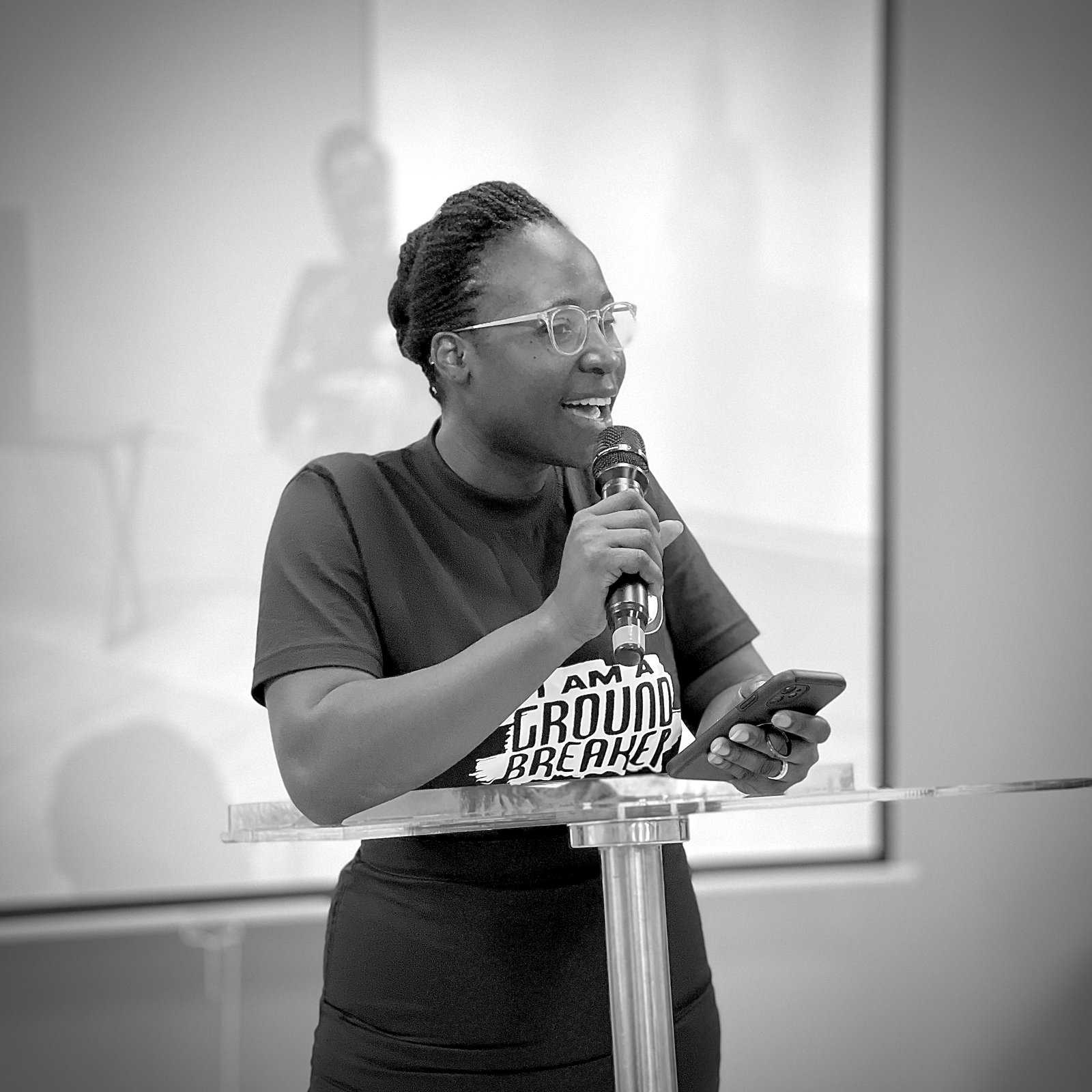A speaker at a Ground-Breakers' Forum event